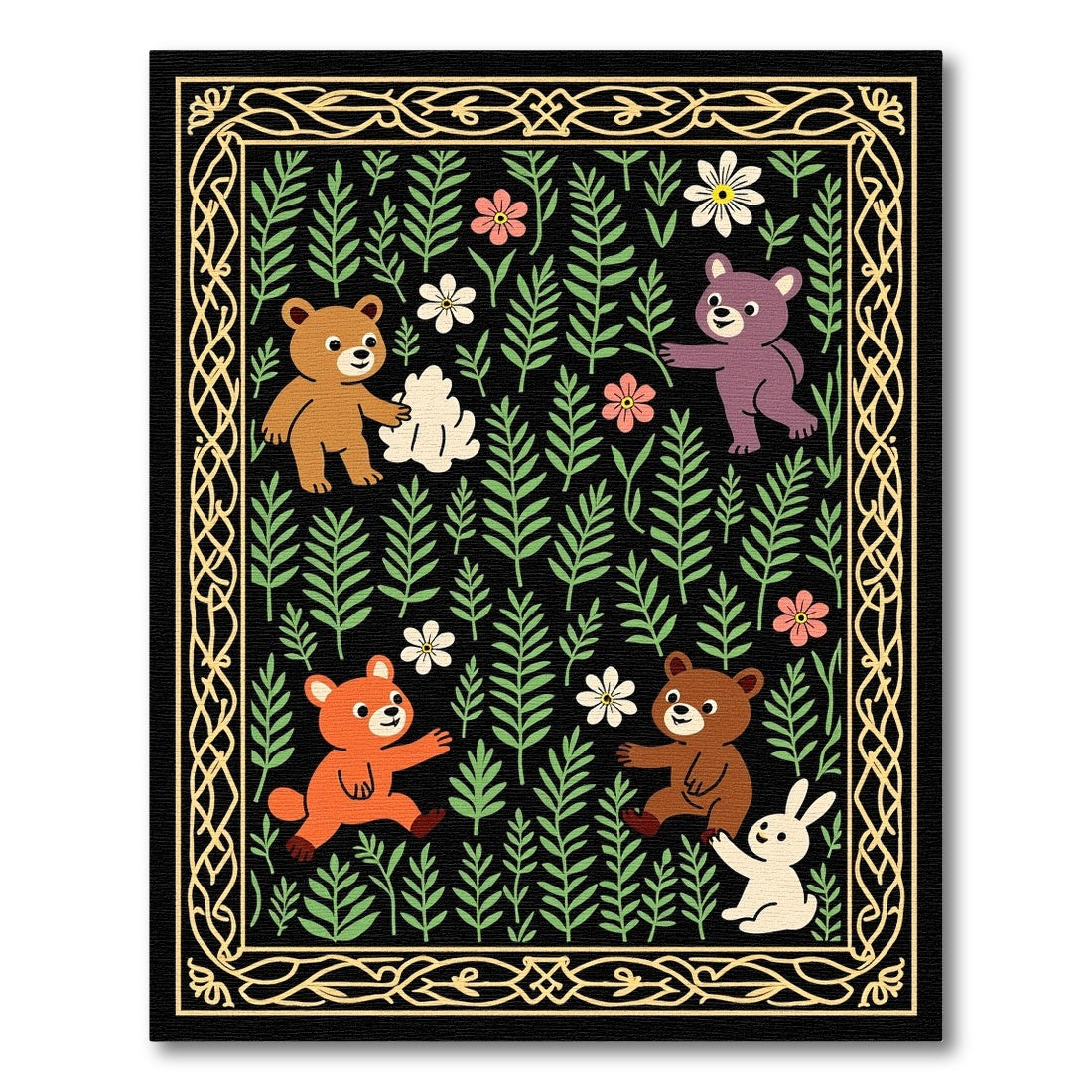 Whimsical Woodland Bears and Blossoms Rug