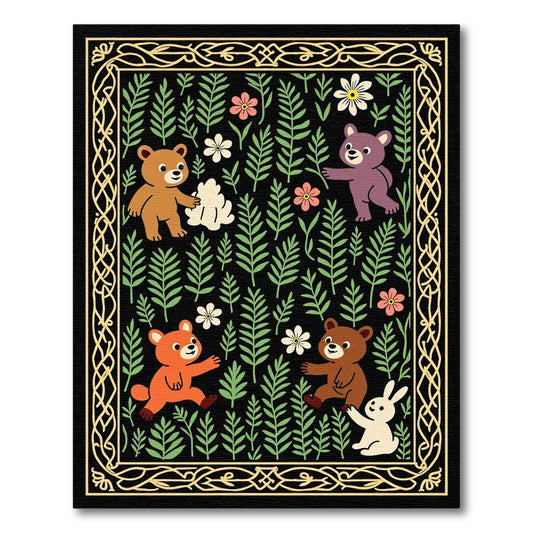 Whimsical Woodland Bears and Blossoms Rug