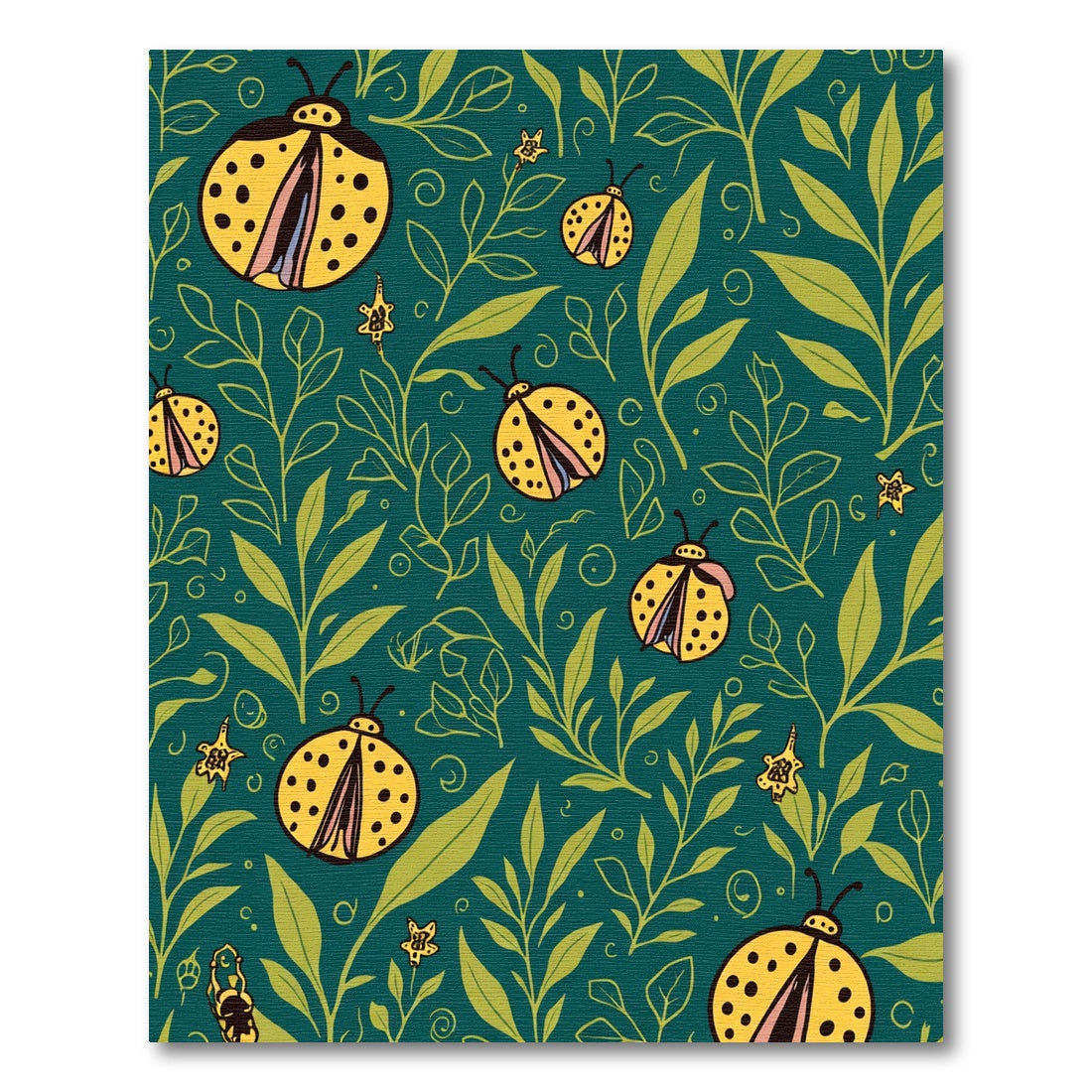 Whimsical Yellow Ladybug Garden Teal Rug