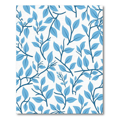 Sky Blue Leafy Branch Pattern Rug