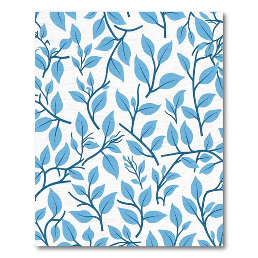 Sky Blue Leafy Branch Pattern Rug