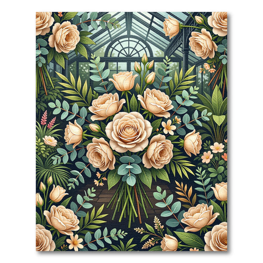 Cream Roses Greenhouse Botanical Arrangement Rug