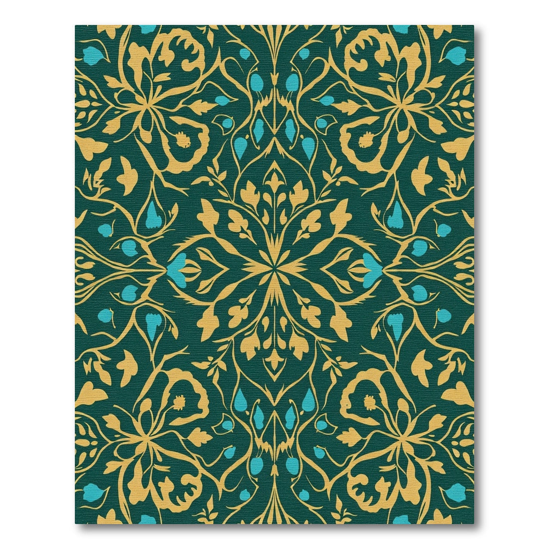 Deep Teal Gold Floral Arabesque Rug