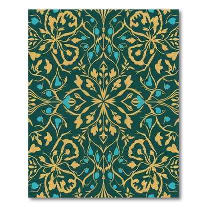 Deep Teal Gold Floral Arabesque Rug