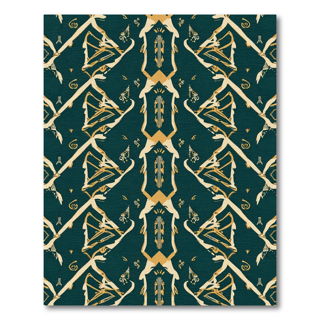 Teal Gold Geometric Art Deco Medallion Rug