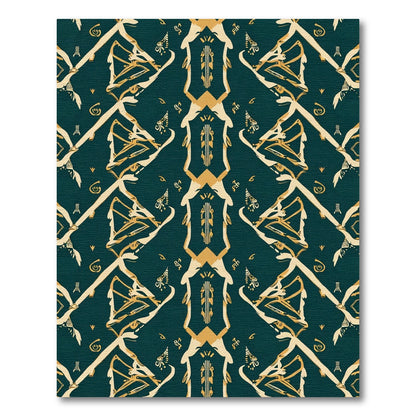 Teal Gold Geometric Art Deco Medallion Rug