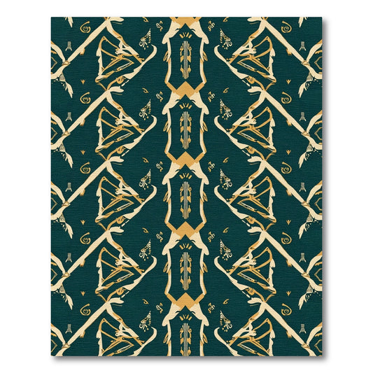 Teal Gold Geometric Art Deco Medallion Rug