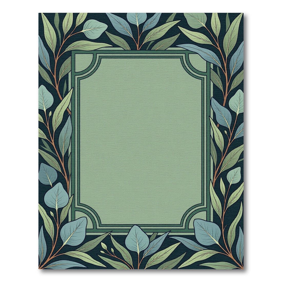 Eucalyptus Leaf Border Green Rug