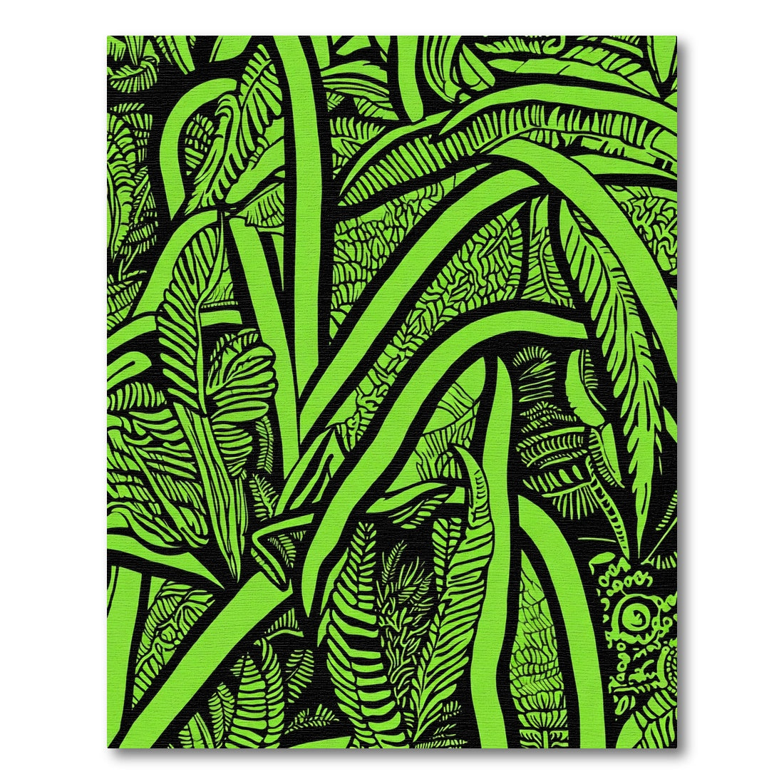 Vibrant Lime Green Tropical Leaf Rug