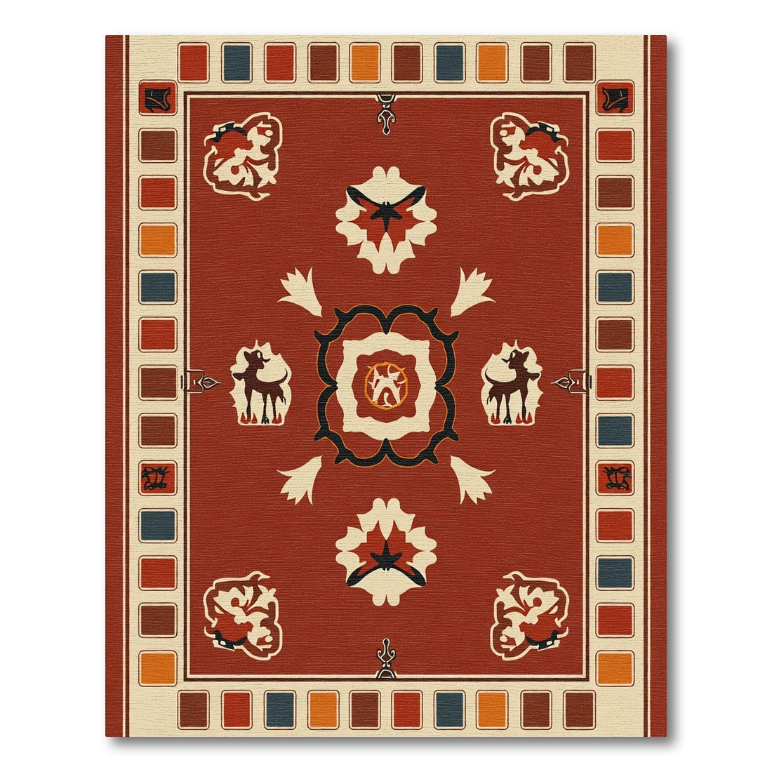 Rustic Red Animal Floral Medallion Rug