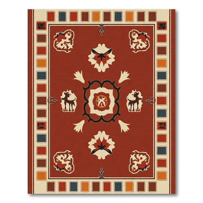 Rustic Red Animal Floral Medallion Rug