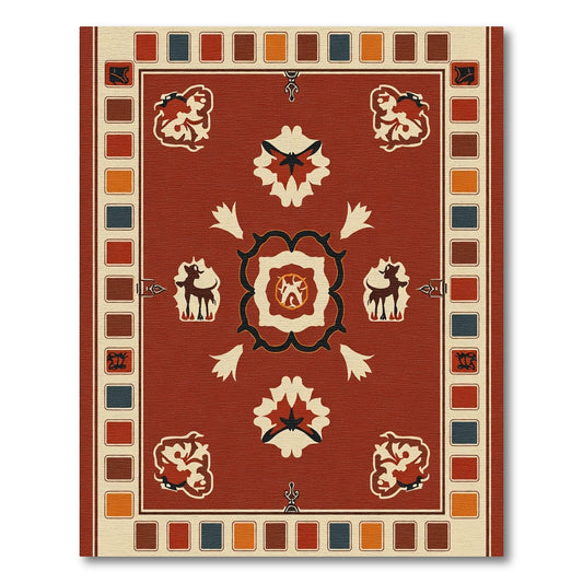 Rustic Red Animal Floral Medallion Rug