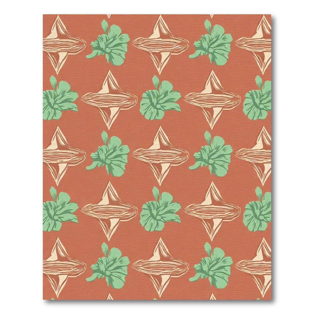Terracotta Mint Floral Diamond Repeat Rug