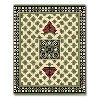 Cream Geometric Green Red Medallion Rug