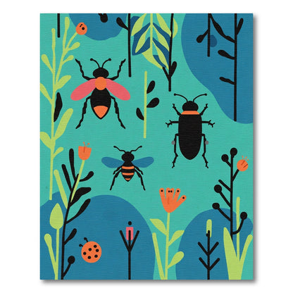 Whimsical Bugs and Flowers In Teal Rug