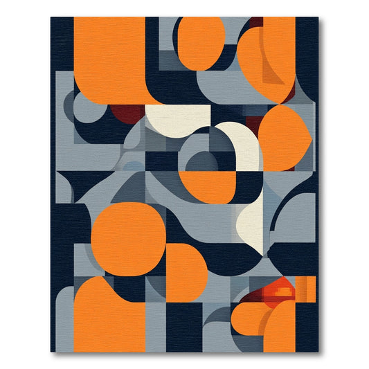 Orange Grey Blue Abstract Geometric Rug
