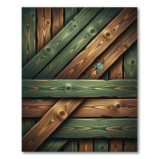 Rustic Green and Brown Wood Plank Rug