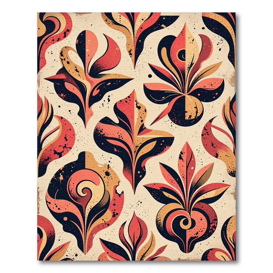 Abstract Red and Gold Floral Swirl Rug