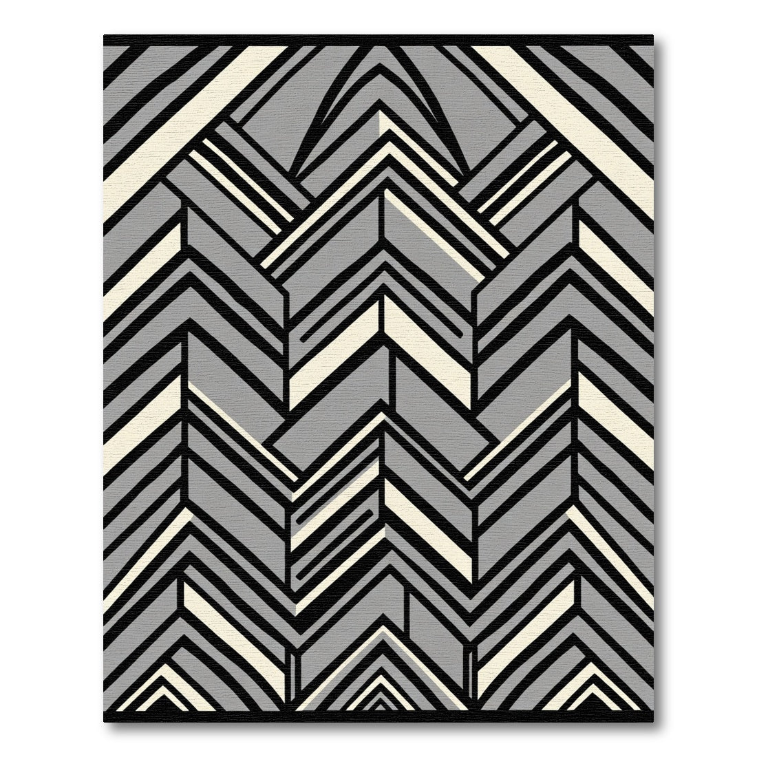 Art Deco Gray Cream Chevron Rug