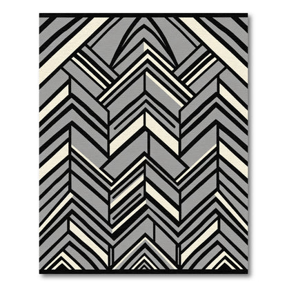 Art Deco Gray Cream Chevron Rug