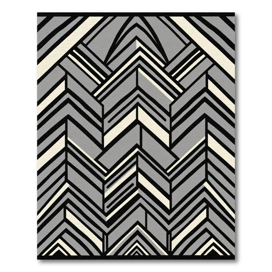Art Deco Gray Cream Chevron Rug