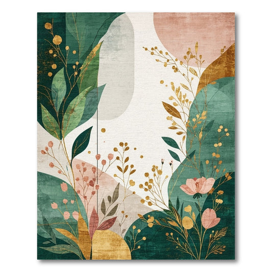 Emerald Green Gold Foliage Abstract Rug