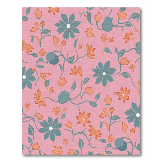 Coral Teal Floral Sprig Harmony Rug