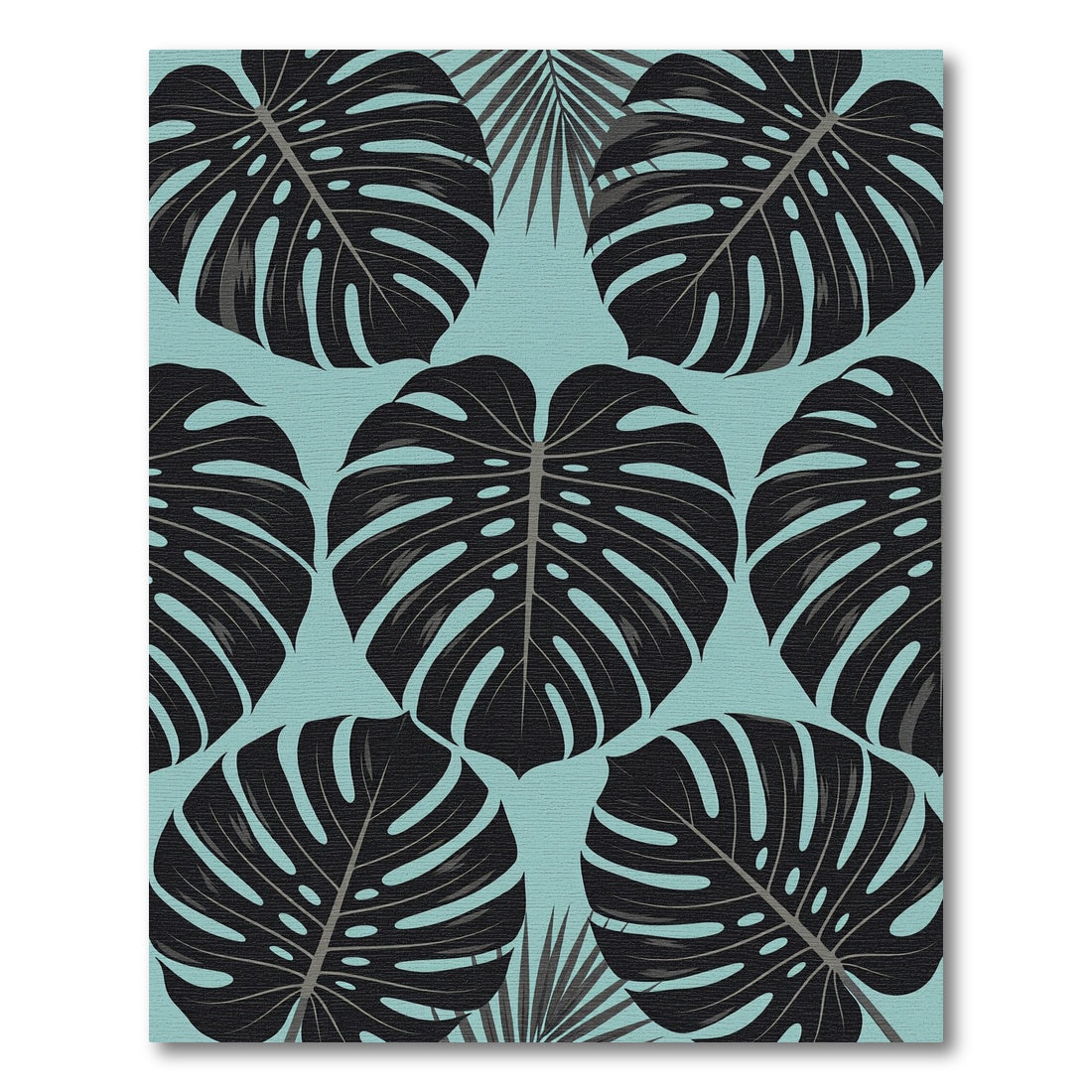 Lush Black Tropical Monstera Foliage Rug