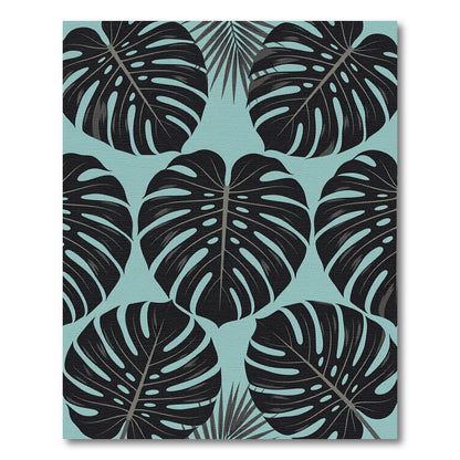 Lush Black Tropical Monstera Foliage Rug