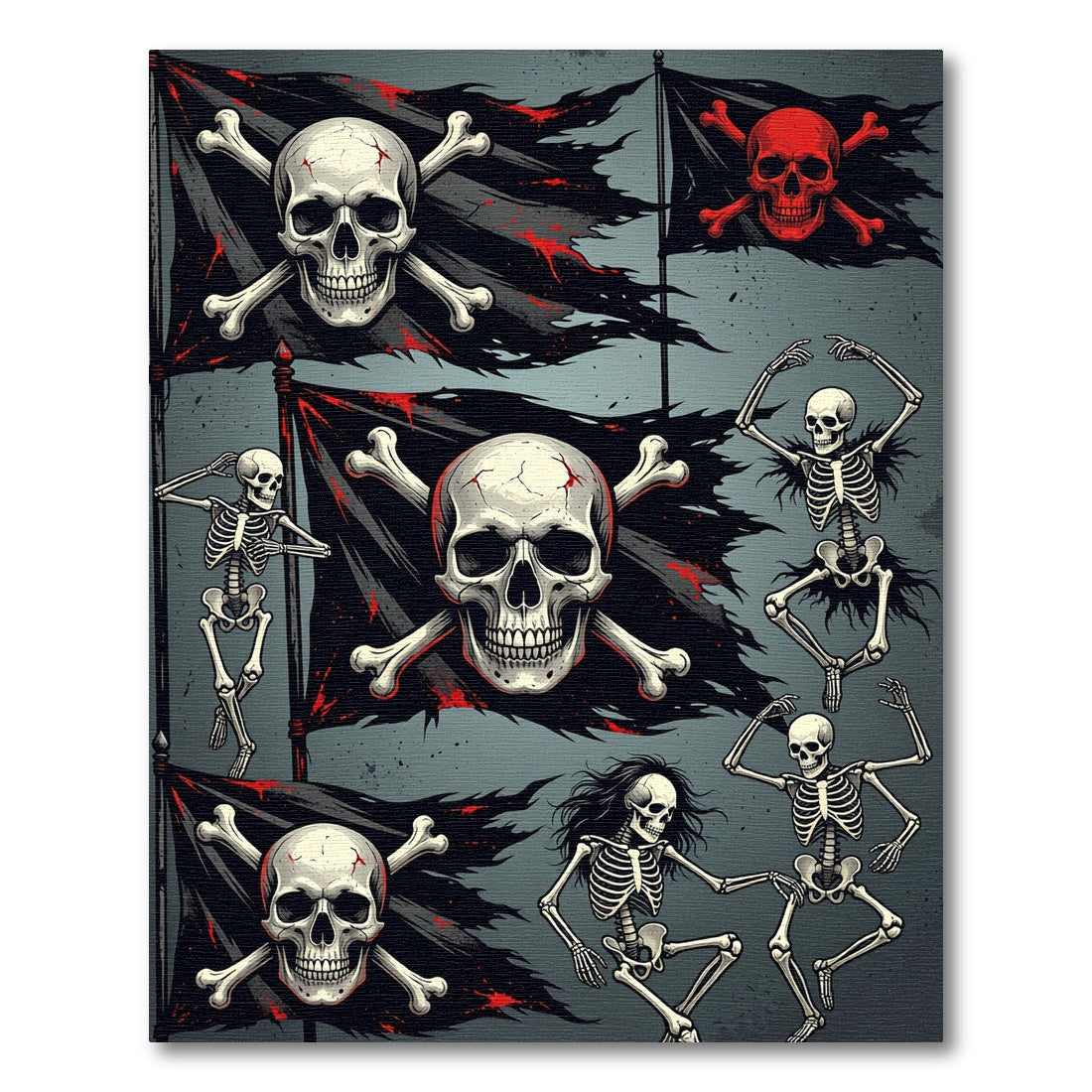 Gothic Pirate Skull And Dancing Skeleton Rug