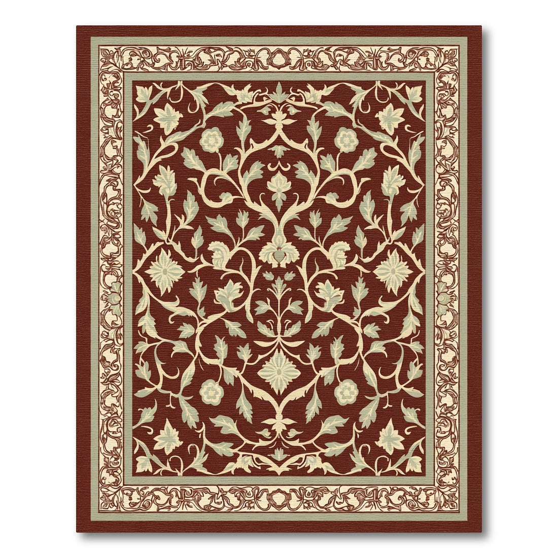 Crimson Floral Vine Medallion Frame Rug