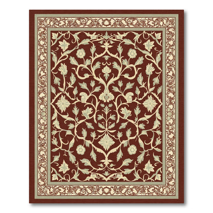 Crimson Floral Vine Medallion Frame Rug