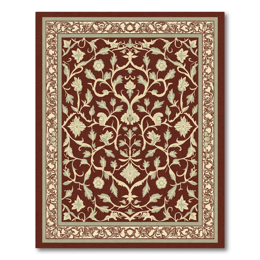 Crimson Floral Vine Medallion Frame Rug