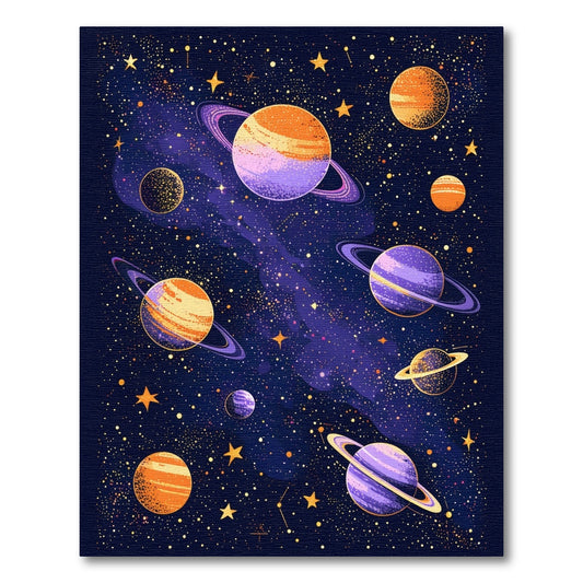 Vibrant Cosmic Ringed Planets Stars Rug