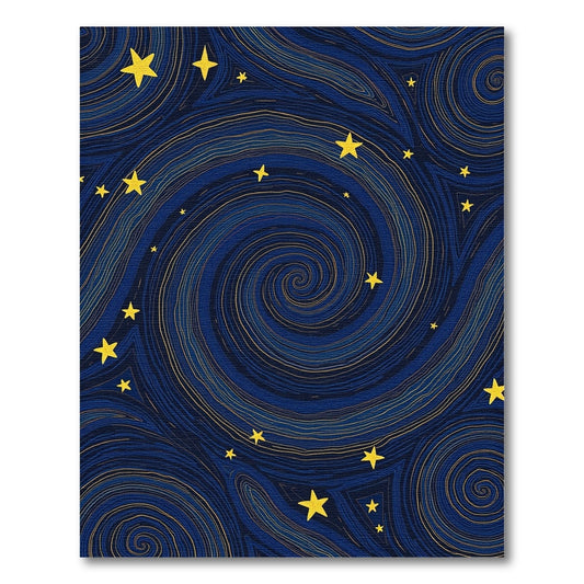 Navy Swirling Spirals Golden Stars Rug