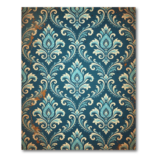 Elegant Teal Damask Floral Filigree Rug