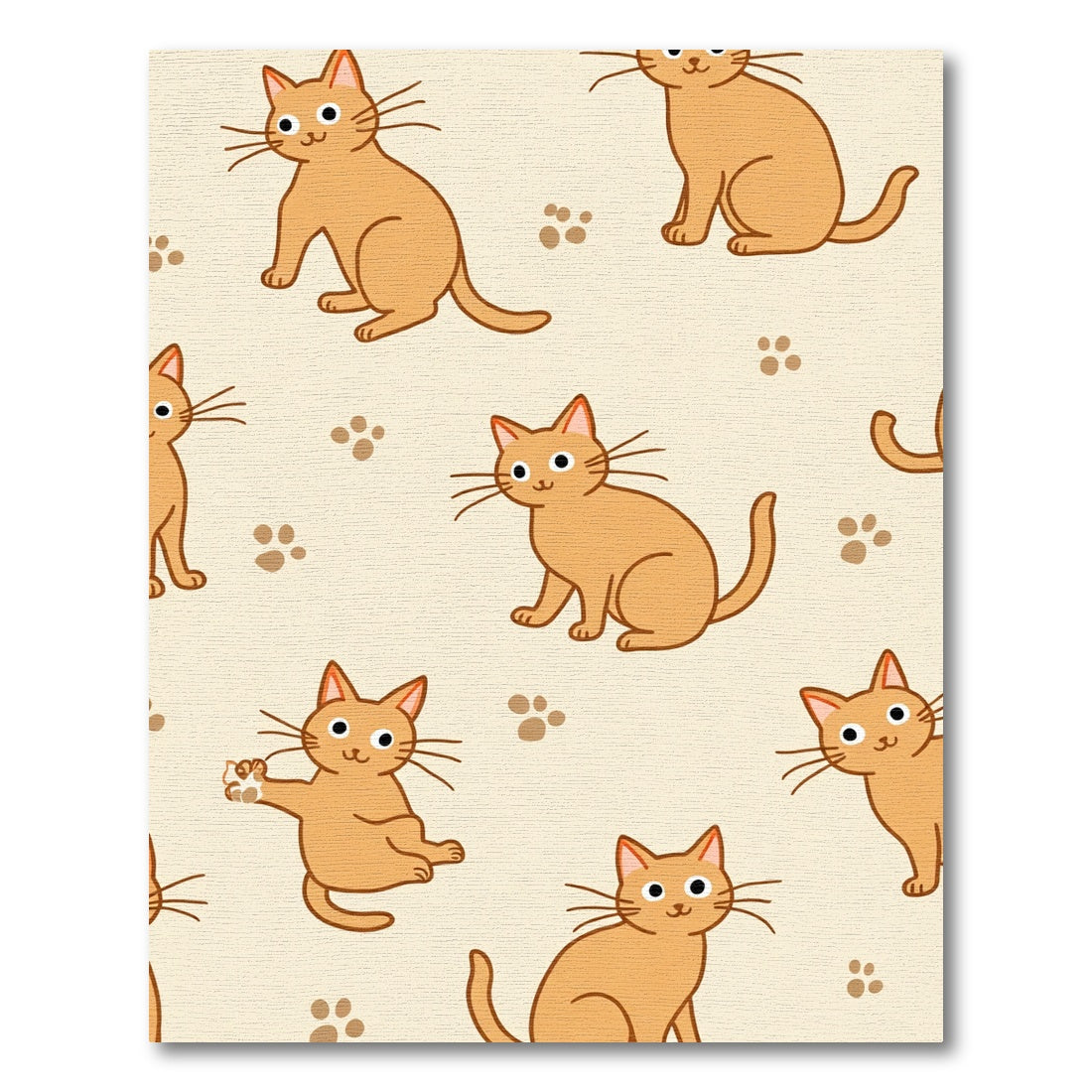 Orange Cat Paw Print Seamless Rug