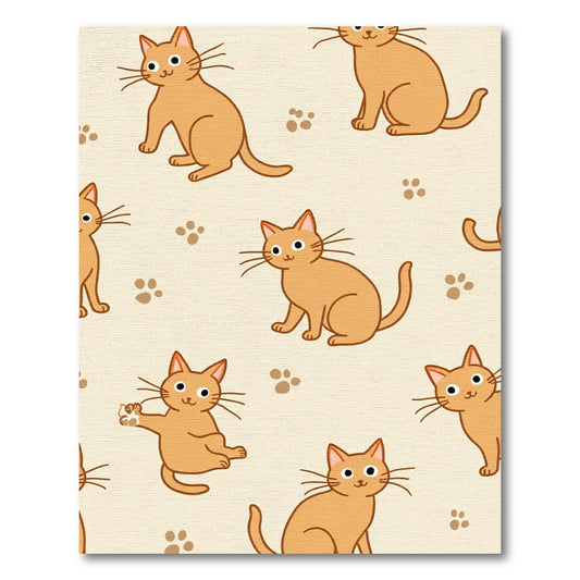 Orange Cat Paw Print Seamless Rug