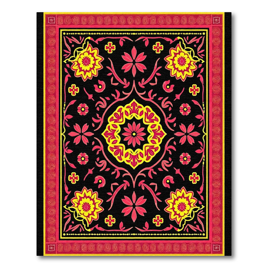 Bold Red Yellow Floral Medallion Rug