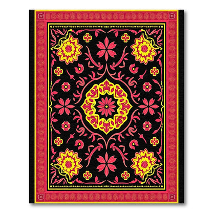 Bold Red Yellow Floral Medallion Rug