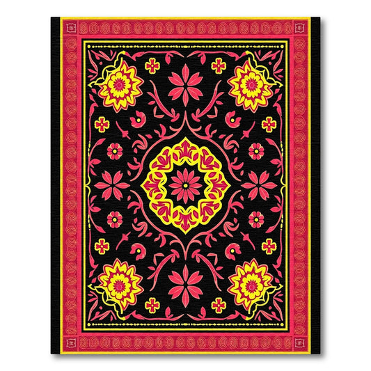 Bold Red Yellow Floral Medallion Rug