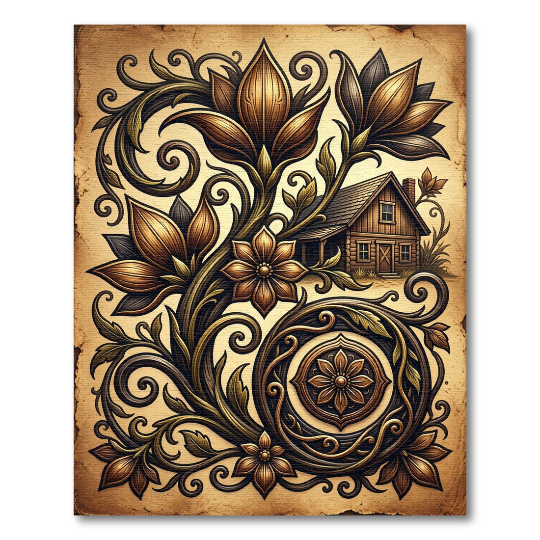 Vintage Floral Vine Cabin Accent Rug