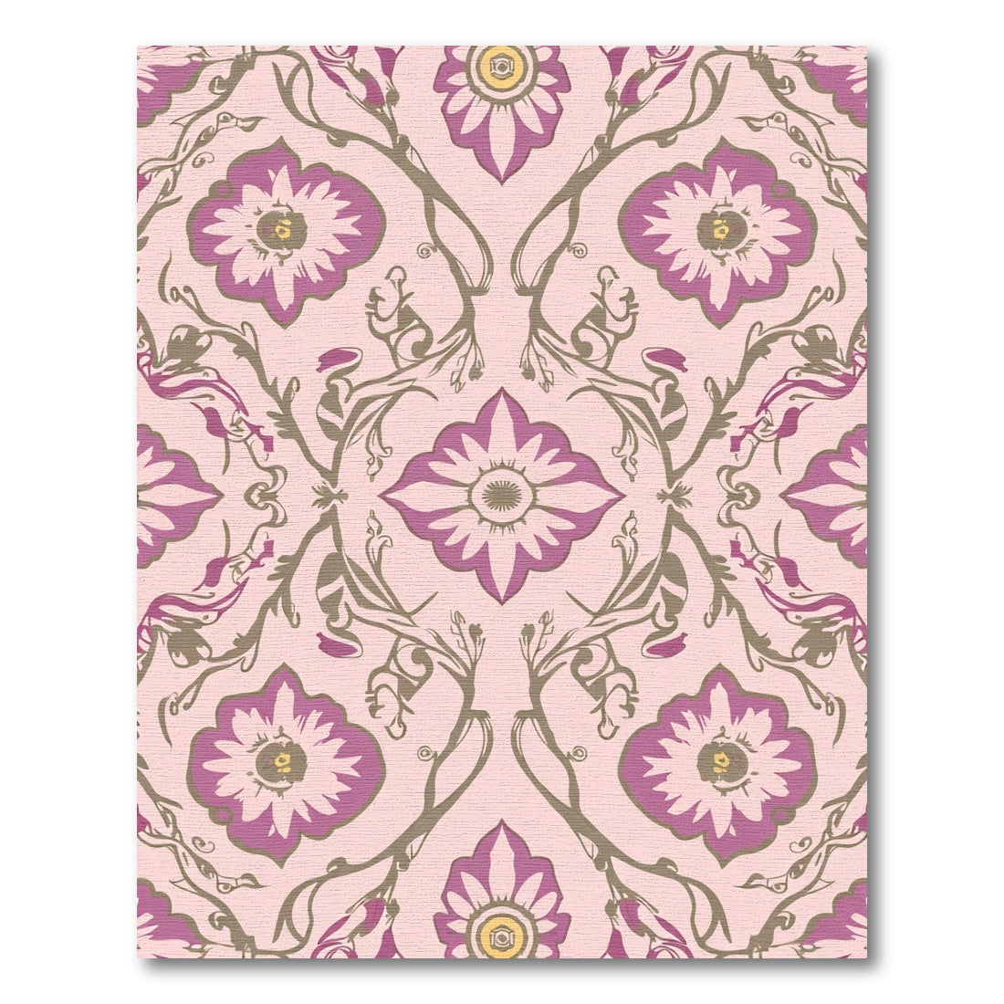 Pink Purple Floral Vine Medallion Rug