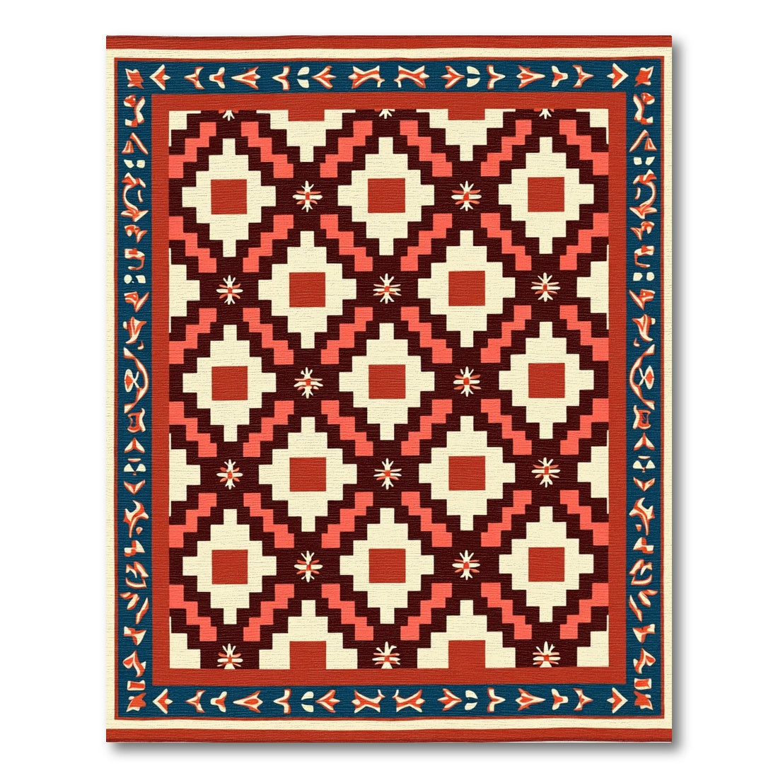Geometric Diamond Folk Art Rug