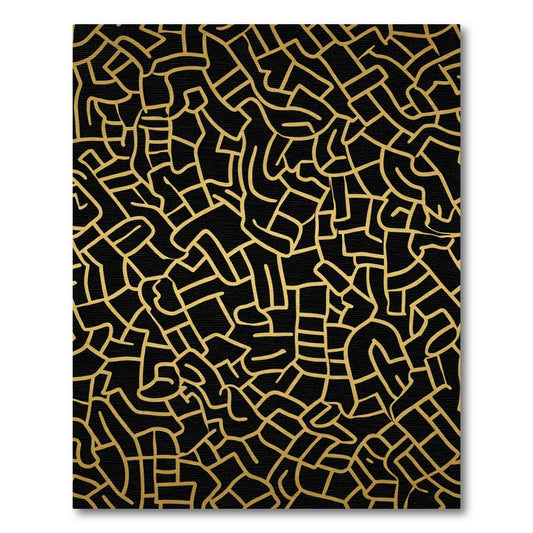 Black Gold Abstract Maze Rug