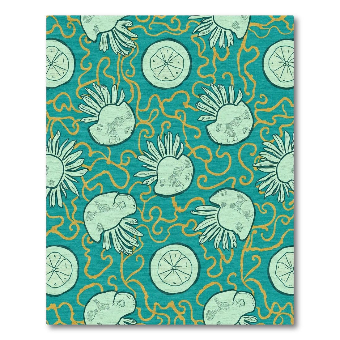 Teal Orange Swirl Citrus Botanical Rug