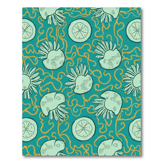 Teal Orange Swirl Citrus Botanical Rug