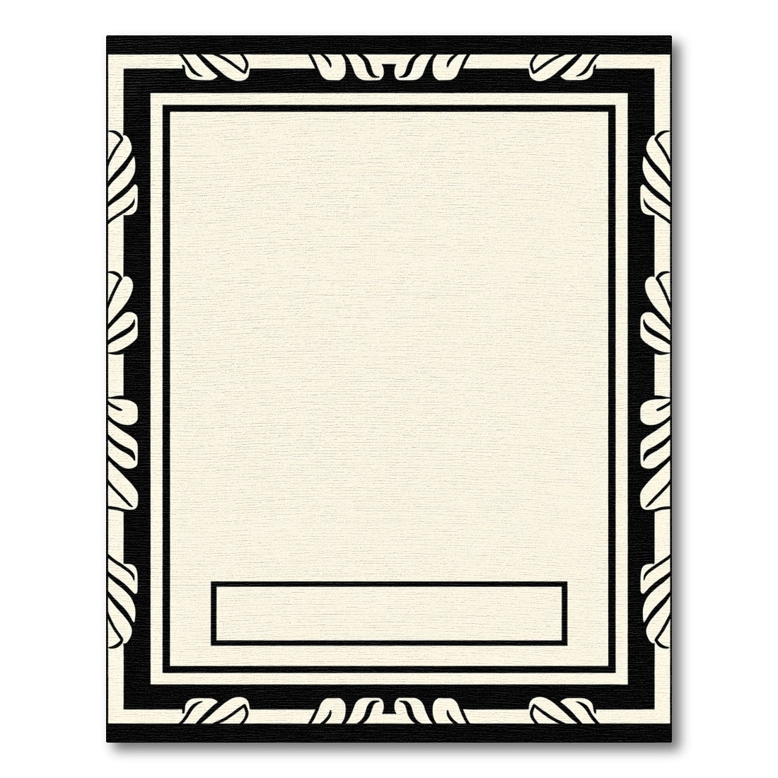 Cream Black Leaf Border Rectangular Rug