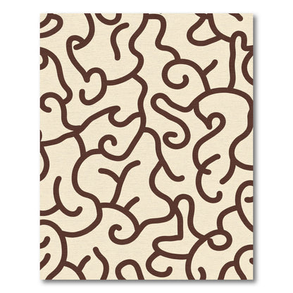 Cream Brown Abstract Swirls Rug