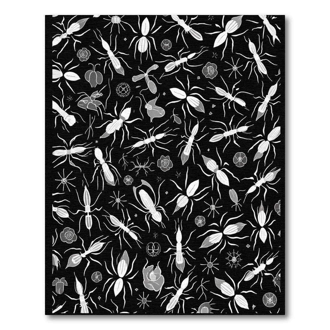 Monochromatic Insect Floral Scatter Rug